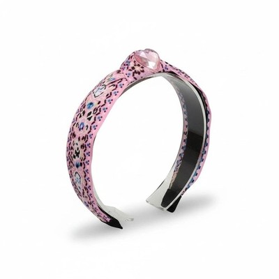 Elegant Pink Jacquard Embroidered Headband with Crystal Heart Detail