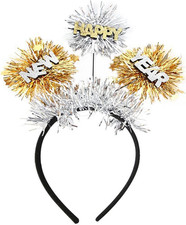 Happy New Year Headband Tiara 2026 New Years Headbands with Silver Gold Tinsel N