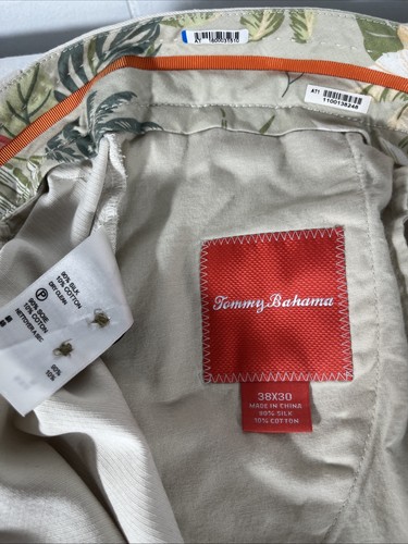 Tommy Bahama Men’s 38x30 Pleated Pants Cream Silk/Cotton Chino Trousers Pockets - Picture 8 of 14
