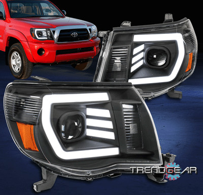 For 05-11 Toyota Tacoma Pickup LED Tube Projector Headlight Headlamp Lamp Black