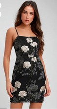 Lulus Elston Black Floral Embroidered Bodycon Dress Small NWT Party Cocktail