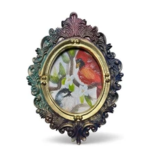 Backyard Birds- Cardinal & Chickadee mini print in vintage style ornate frame