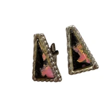 Mens Vintage CUFFLINK PINK BLACK HIPPY STONES Costume Jewelry O69