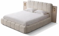 Beiges Bett Doppelbett Mit Gepolstertem Kopfteil SchlafzimmermöBel