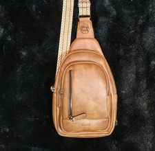 CROSSBODY SLING BACKPACK TRAVEL BAG LEATHER CLUCI ADJUSTABLE STRAP RUST/BROWN