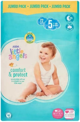 Little Angels Size 5 Nappies Jumbo 72 Pack + 60 Fragrance Free Baby Wipes - Picture 3 of 4