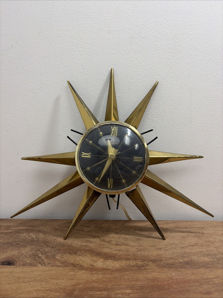 Vintage Sessions Starburst Wall Clock Mid Century Modern Brass