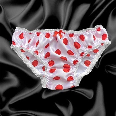 Weiß rot Satin Polkadot Rüschen Sissy Höschen Bikini Slips Größe 10-20