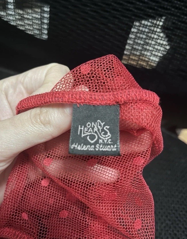 New Only Hearts Red Sheer Lace Swiss Dot Lingerie Bralette Ruffle Trim Sz Small - Image 3 of 4