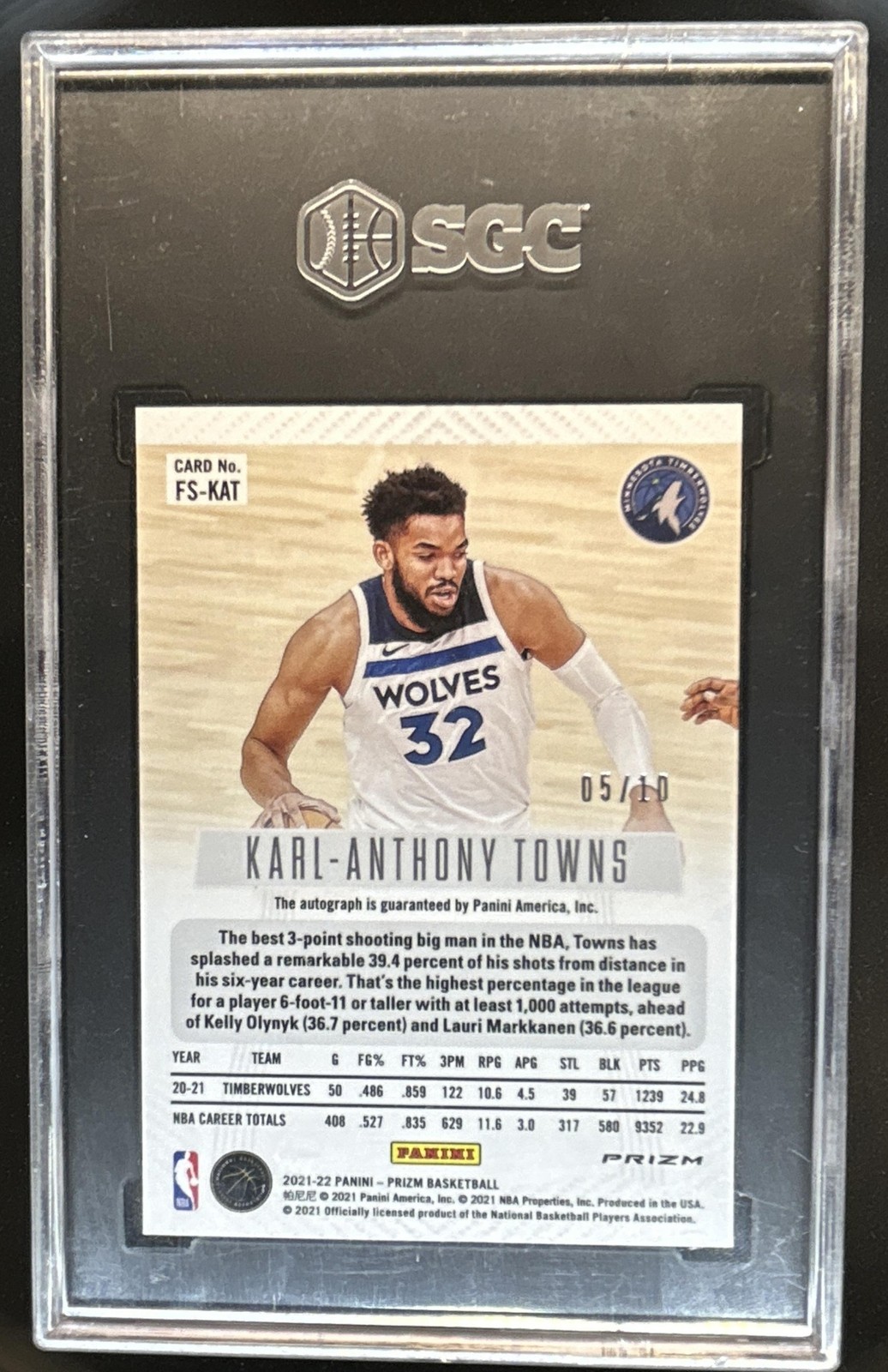 2021-22 Prizm Karl-Anthony Towns Flashback Prizm Gold Auto #/10 SGC 9.5 10 view 2