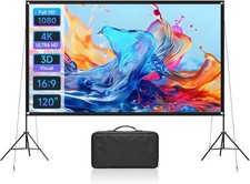 120" Projector Screen w/Stand Set Portable Home Outdoor 3D Movie Screen 16:9 4K