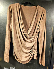 Women s Brown Solid Rayon Tunic Top L Long Sl...
