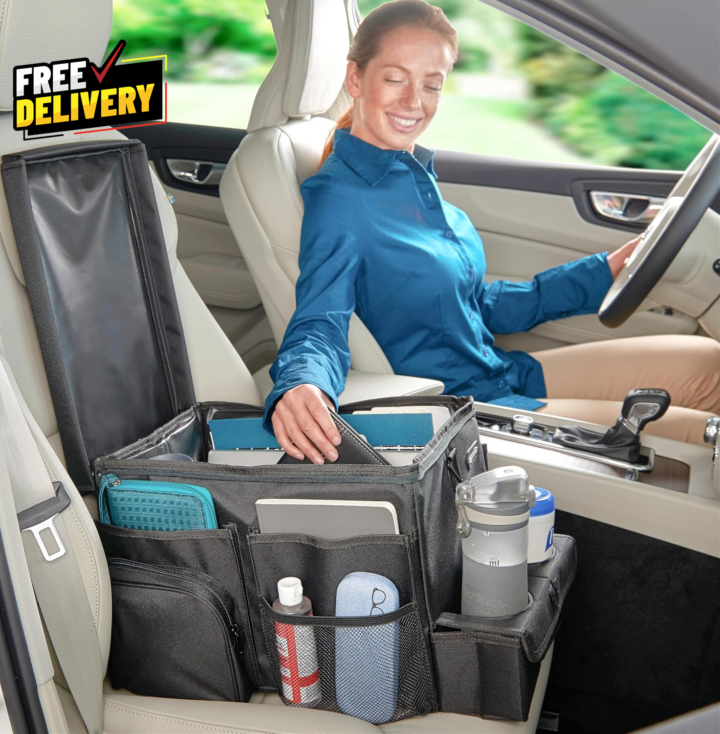 Large Car Seat Organizer Front Back w/ Cup Holder Tray Pockets Cooler