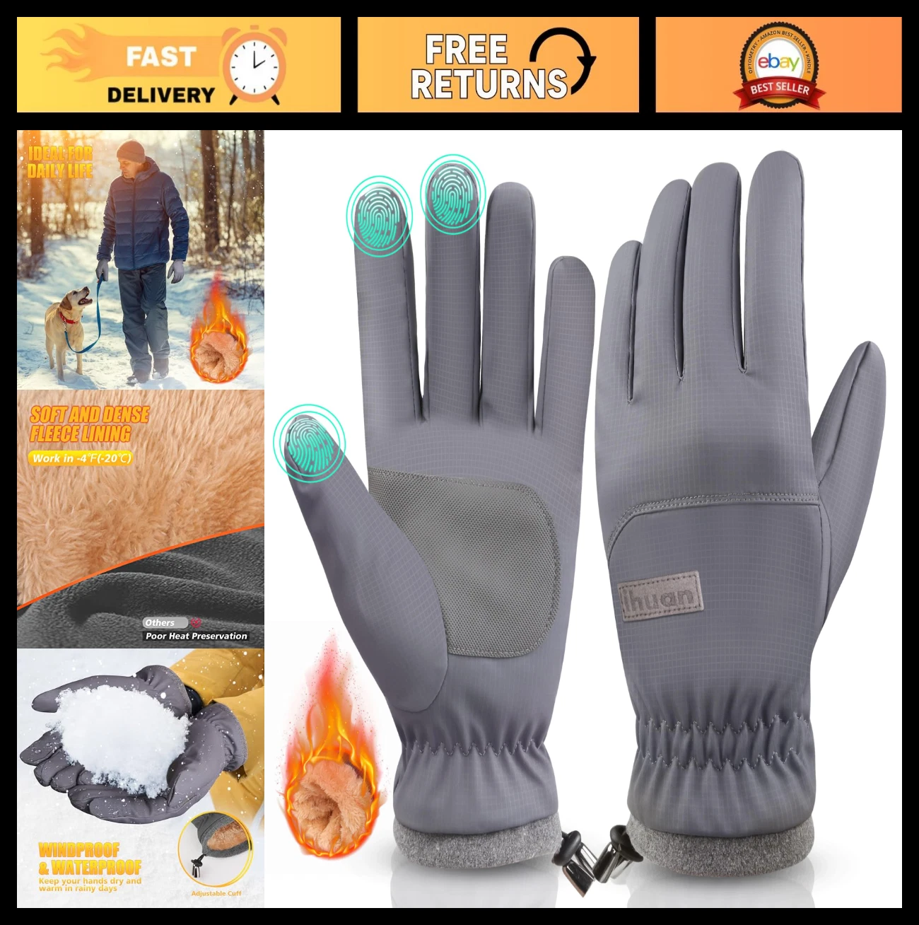 Winter Waterproof Ski Gloves for Men & Women - Warm Snow Cycling Cold Weather Ge