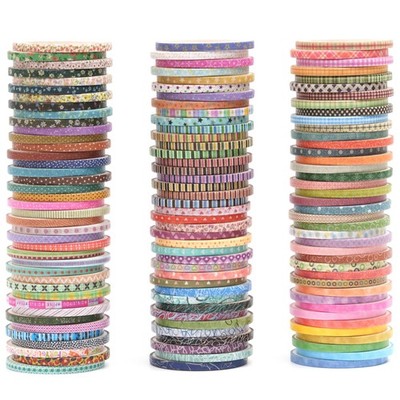 Skinny Washi Tape Pack 120 Rolls Basic Patterns Decorative Slim Geometric Ele...