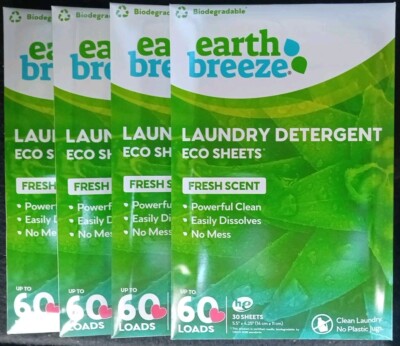 Four Earth Breeze Laundry Detergent Sheets Fresh Scent 120 Sheets/240 Loads
