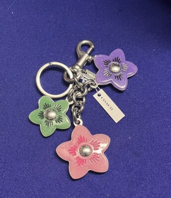 COACH フラワーチャーム Coach Bag Charm Key chain SILVER MULTI CR924 NWT Wildflower