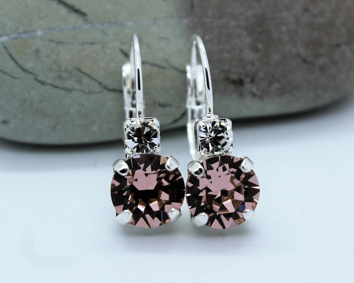 Silver Plated Antique Rose Clear Leverback Earrings Swarovski Crystal Element