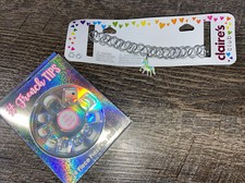 Claire s Unicorn Rainbow Choker Necklace Justice Press On Girls Nails Nwt Lot