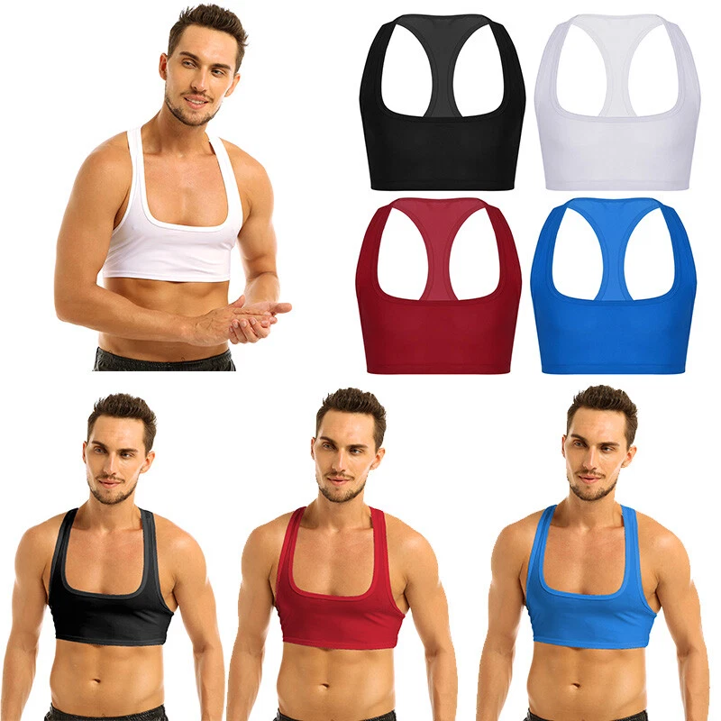 Men's Sexy Y Back Sleeveless Muscle Half Tank Top Vest Tee T-Shirts Sports  Bras