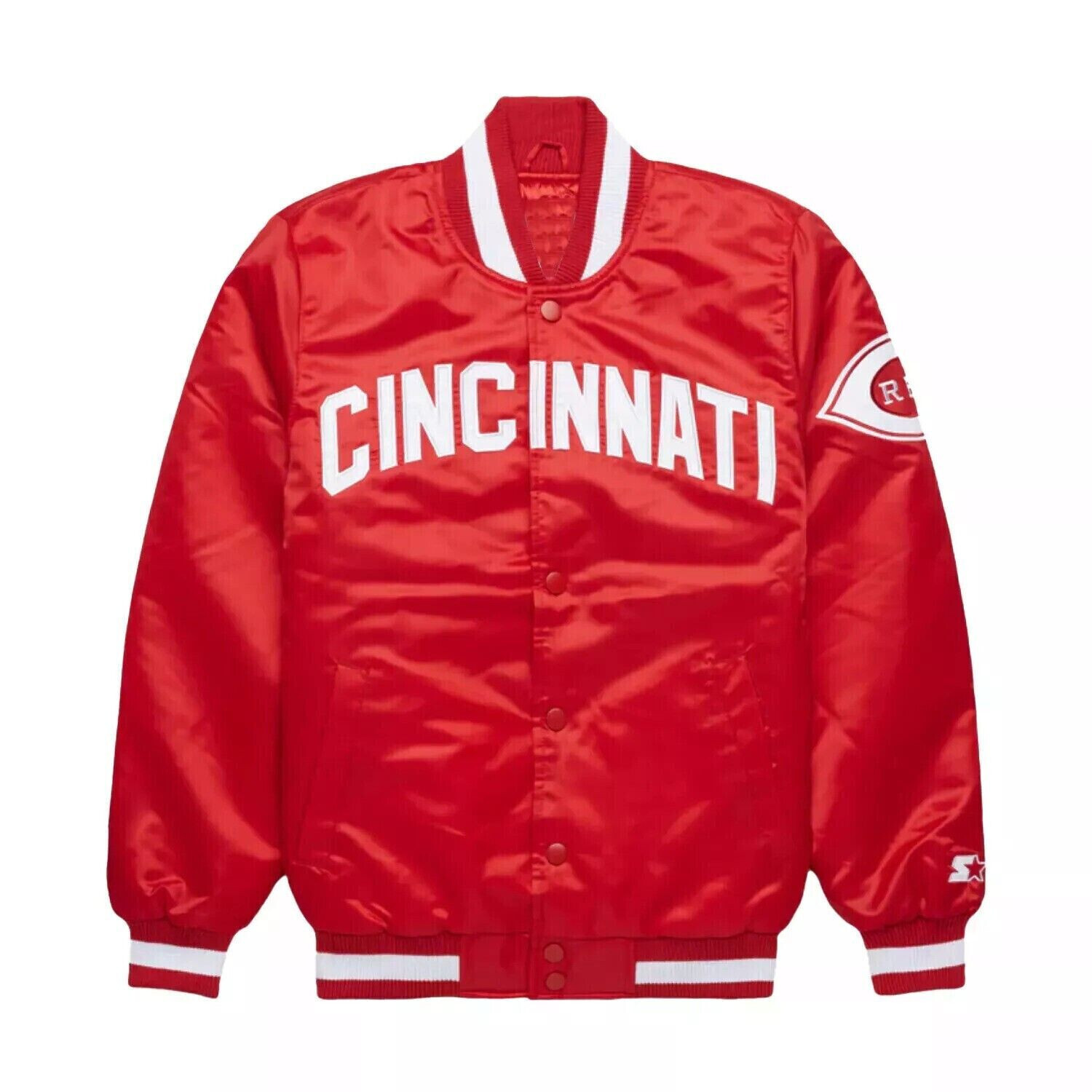 Red Satin Cincinnati Baseball Varsity Jacket Bomber Style Free Shipping