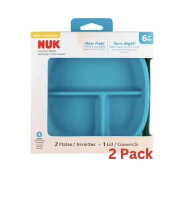 NUK Suction Plates and Lid, Assorted Colors, 2 Pack, 6+ Months