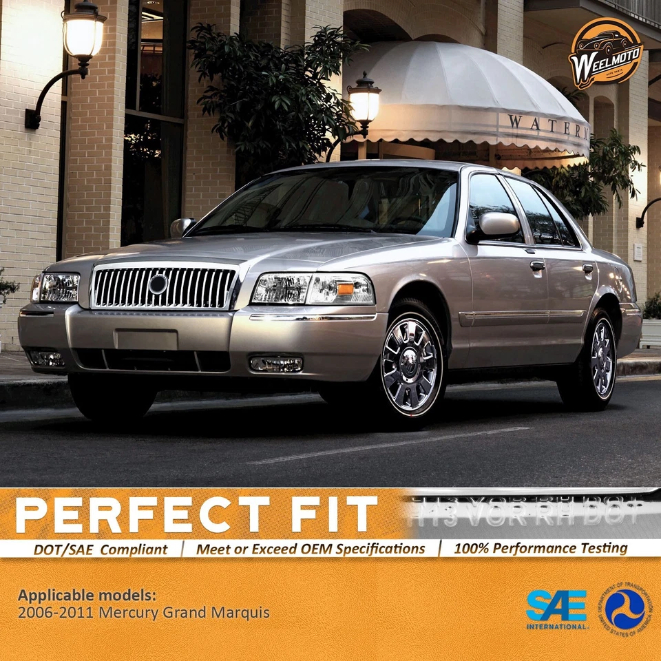 WEELMOTO Pair Headlights+Turn signal For 2006-2011 Mercury Grand Marquis Chrome - Image 2 of 4