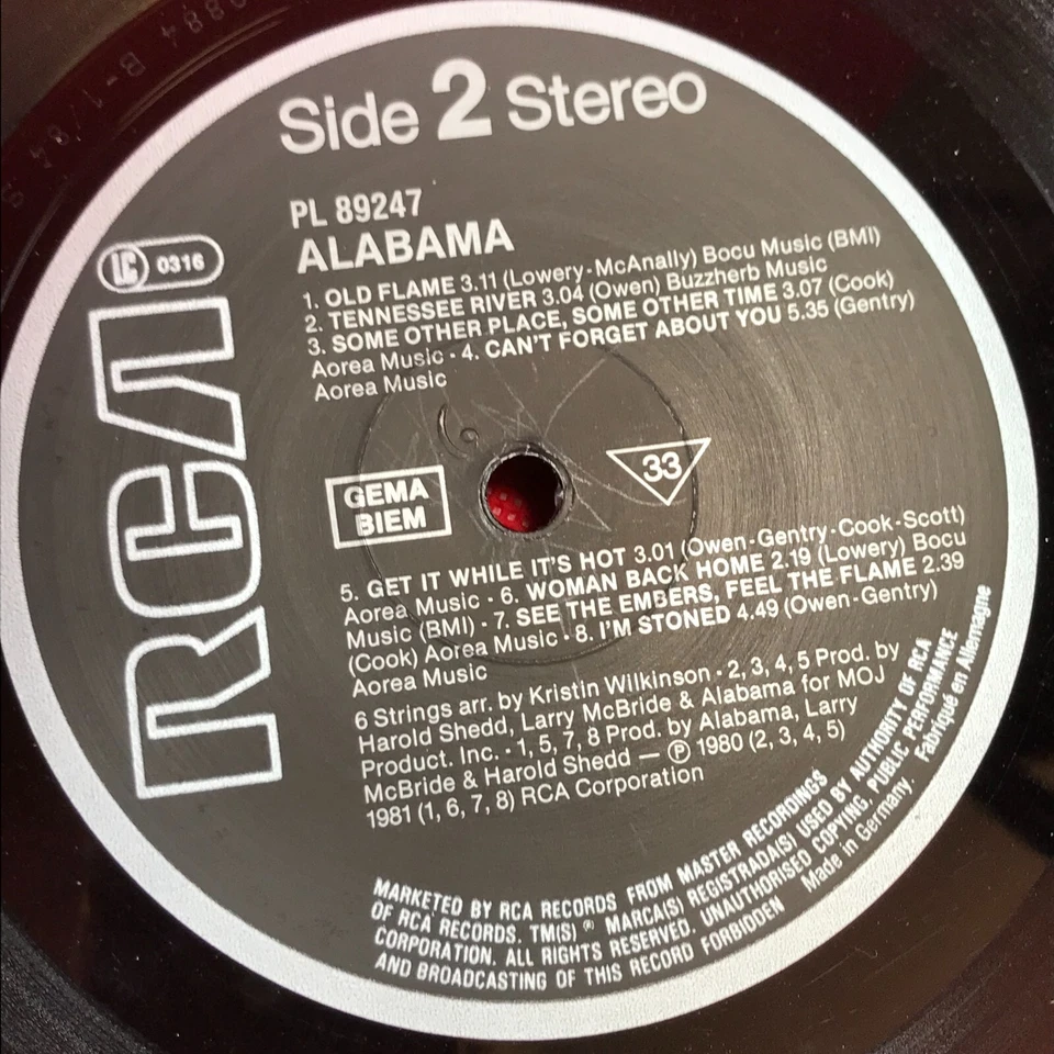 ALABAMA Alabama 1984 German vinyl LP compilation My Home's In Tennessee River - Image 4 of 4