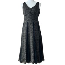 Ann Taylor 100% Silk V-Neck Sleeveless Tied Waist Midi Dress Size 4