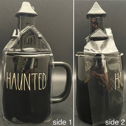 Rae Dunn by Magenta Black Halloween HAUNTED House Mug with Topper Made in China - Picture 3 of 7