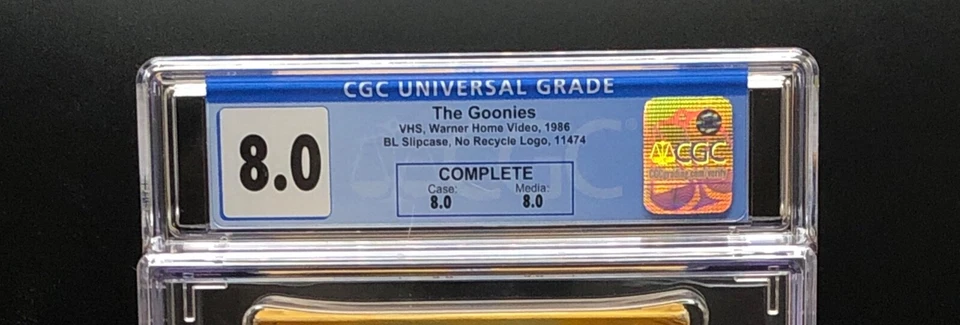 The Goonies (1985) First Print, 1986 VHS 11474, KHAKI Guard - CGC 8.0 - COMPLETE - Image 3 of 4