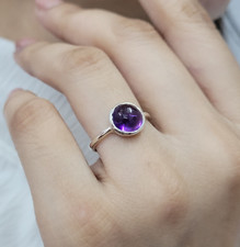 925 Sterling Silver Round Cut Purple Amethyst Ring-Anniversary Ring-Gift Her