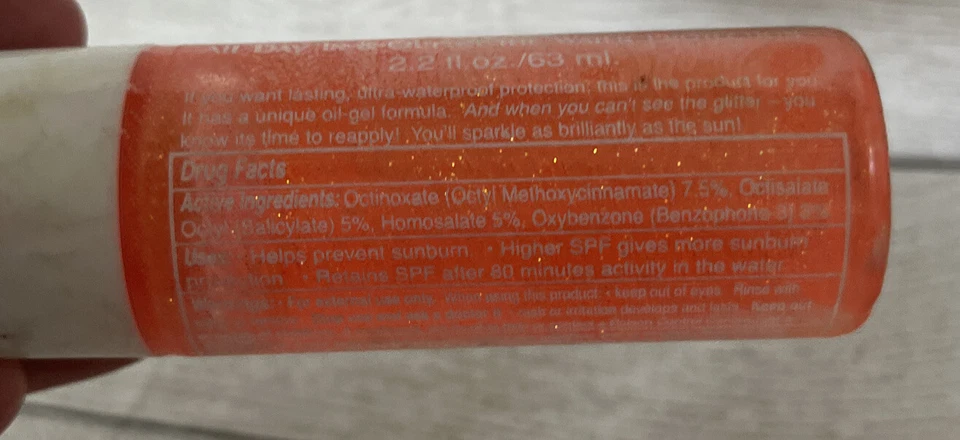 Vintage Sungirl Brand Orange Glitter SPF 30 Waterproof UVA Gel Sun Protect NOS - Image 3 of 4