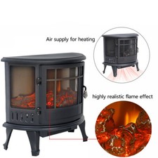 Electric Stove Fireplace LED Flame Freestanding Fire Log Burner Heater 1800W