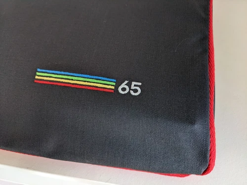 COMMODORE C65 / MEGA65 - dust cover- grey cotton canvas - embroidered