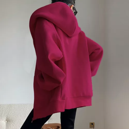 Women Long Sleeve Fleece Hooded Sweatshirt Plus Size Zip Up Casual Jacket Hoodie - Picture 20 of 42