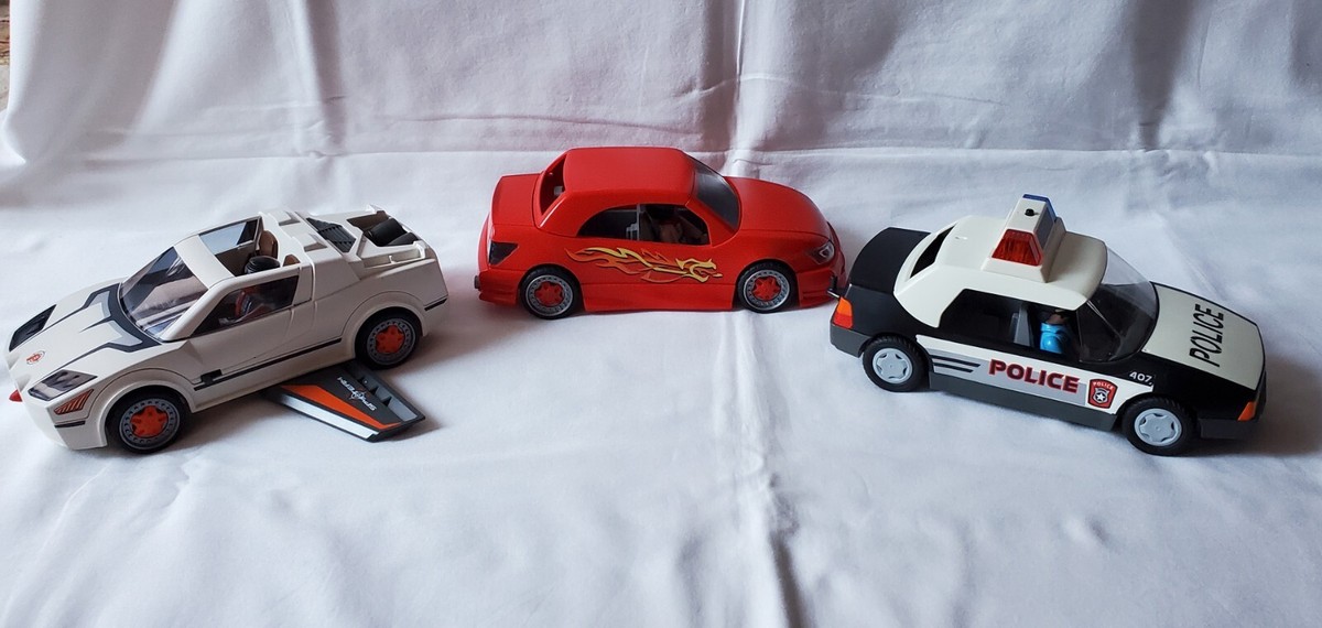Lot De Véhicules Playmobil - Taxi, Police, Porche - Occasion
