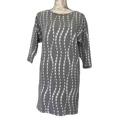 Zara W/B Collection Womens Midi Dress S Gray 3/4 Sleeve Textured Preppy Office