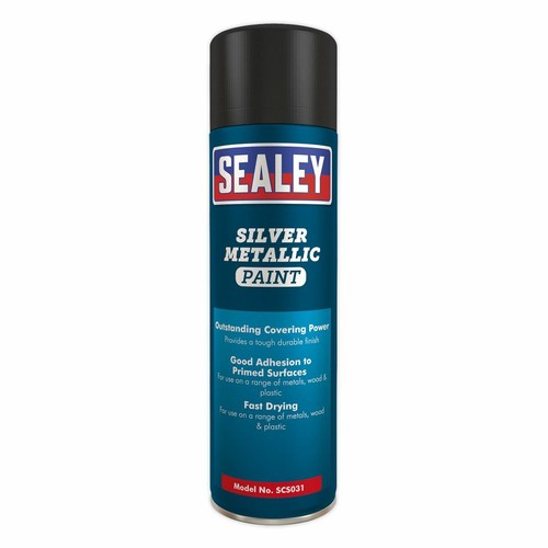 Sealey Silver Spray Paint 500ml for Metals Wood Plastic Fast Drying