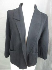 CHICOS SIZE 1 M/8 WOMENS BLACK 100 COTTON 3/4 SLEEVE SIDE POCKETS BLAZER T860