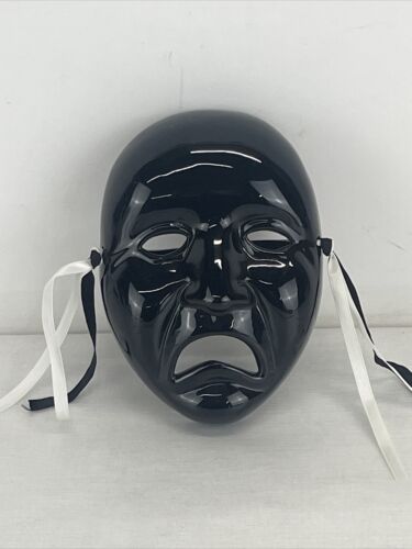 Asahi Porcelain Ceramic Wall Art Face Mask Mardi Gras Hanging Black Disguise - Picture 1 of 9