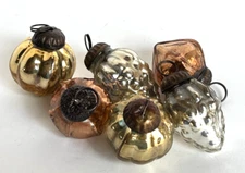 Creative Co-Op 6 Vintage Look Mercury Glass Ornaments Bronze Silver Gold 1.5"