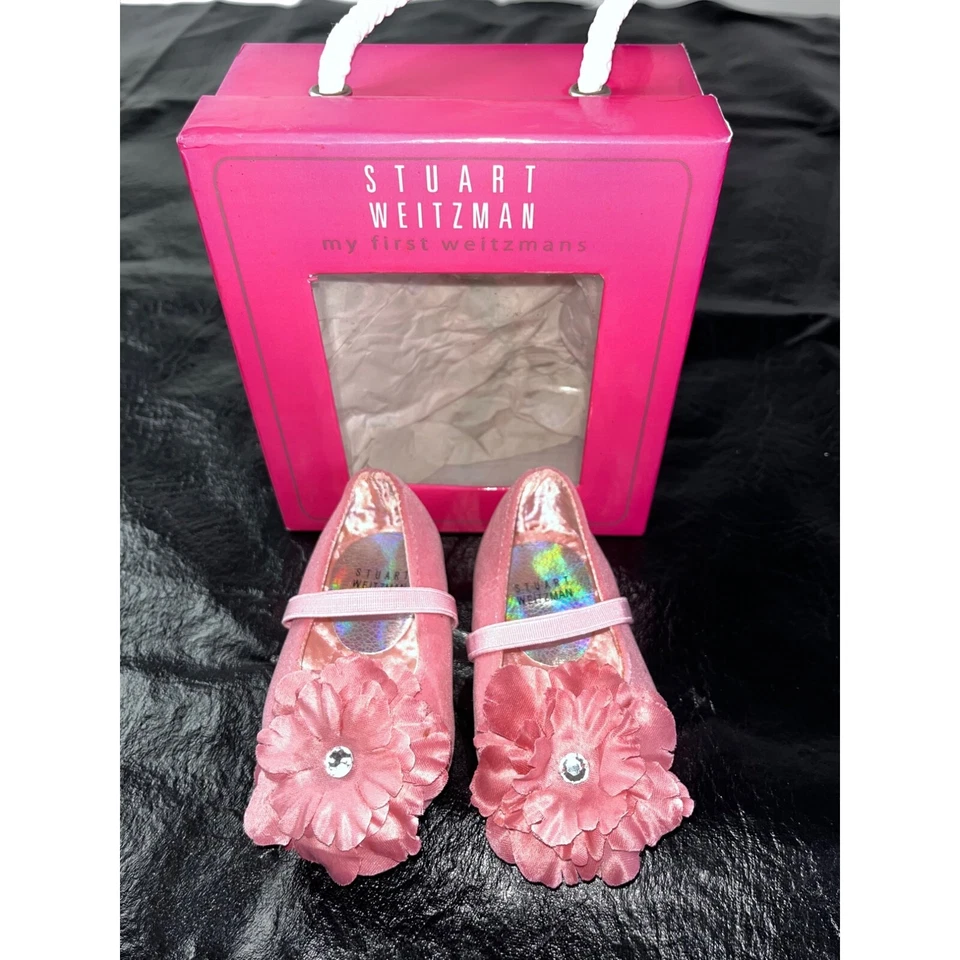 My First Stuart Weitzman Bebé Niñas Rosa Flor Ballet Pisos Talla 2 3-6 Meses Foto 2 de 4