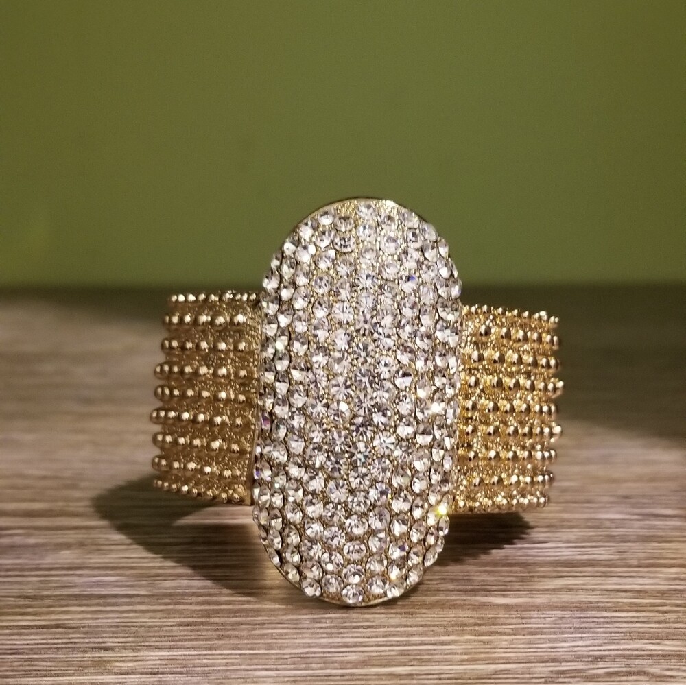 Large Elegant Gold Rhinestone Bangle - image 1