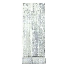 2'5" x 18' Rustic Gray Wool and Silk Hand Knotted Abstract XL Runner Rug R84615
