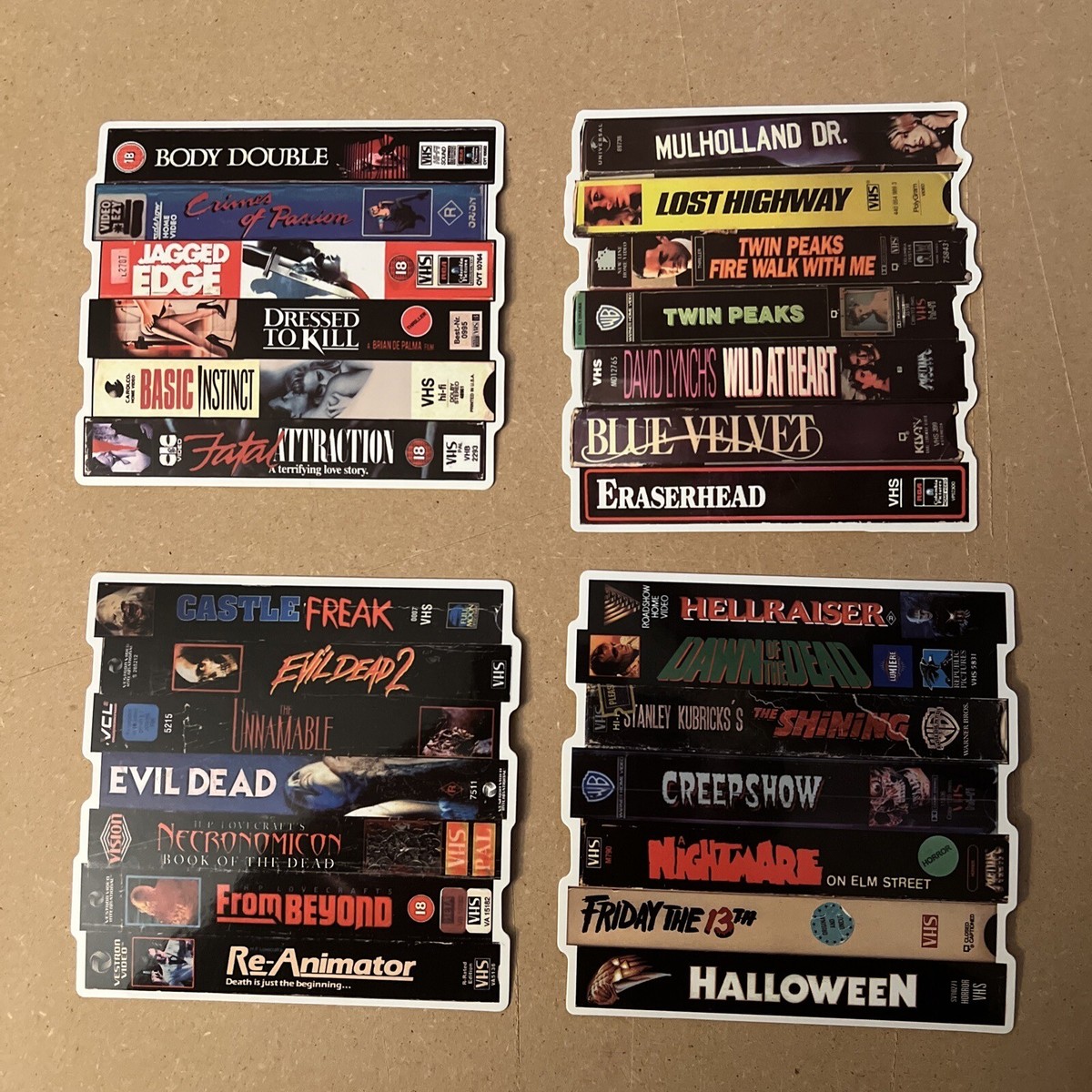 Set Of 4 80's Horror VHS Stack Sticker David Lynch Halloween