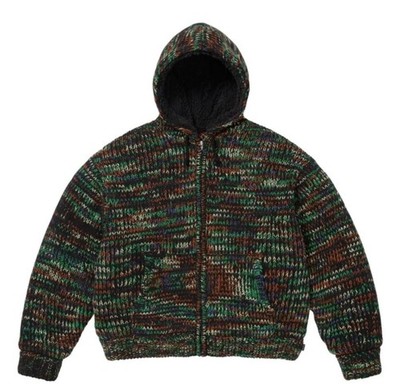 Supreme Faux Shearling Lined Zip Up Hooded Sweater Green Melange