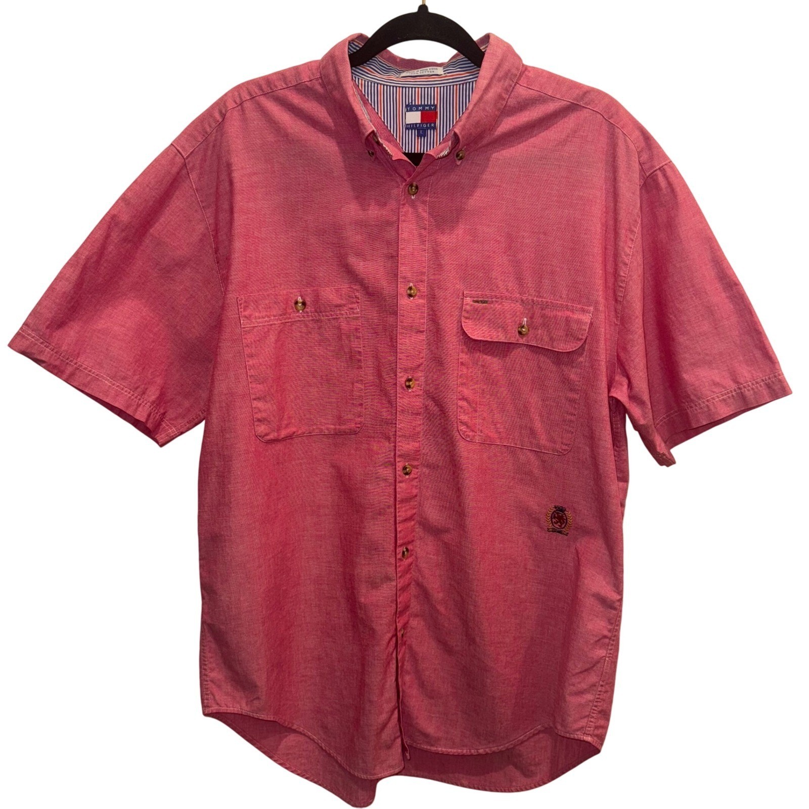 Vintage 90s Tommy Hilfiger Crest Button-Up Shirt – Size L – Made in Hong Kong