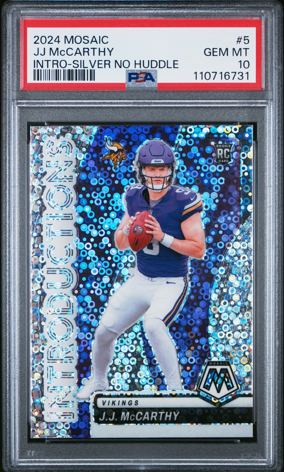 2024 PANINI MOSAIC INTRODUCTIONS SILVER NO HUDDLE #5 JJ MCCARTHY PSA 10