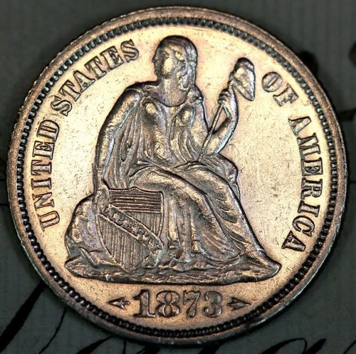 1873-P ARROWS SOLID+ GEM BU MS SEATED LIBERTY DIME DC165 FROM MATTHEWS HOARD